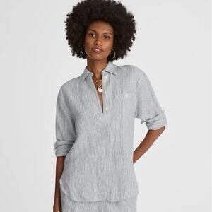 NWT Madewell Striped Button-Up Shirt in 100% Linen Blue White Beachy Stripe XS